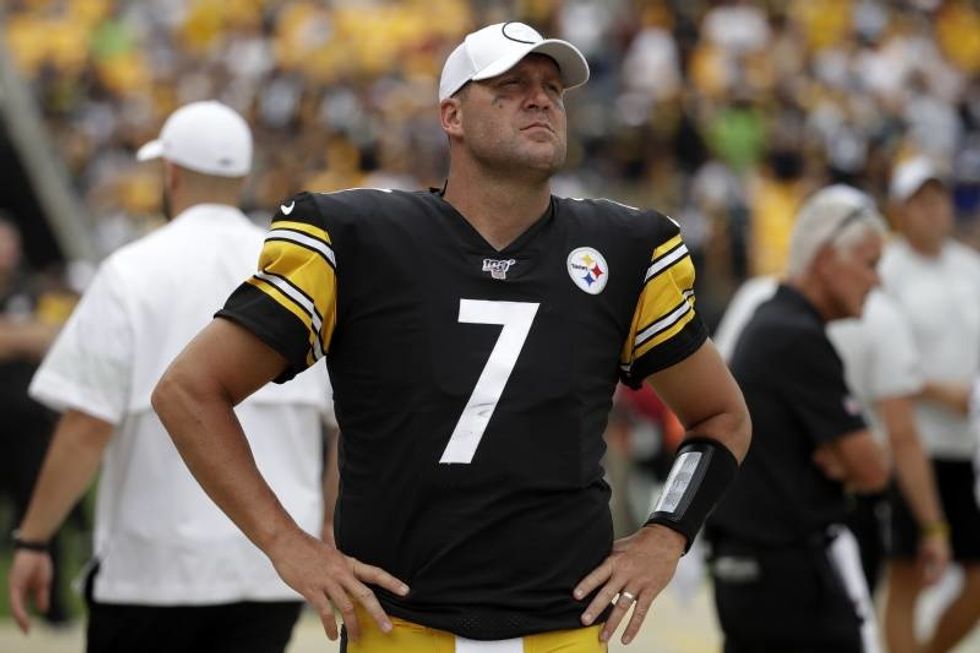 Ben Roethlisberger looks on during warmups