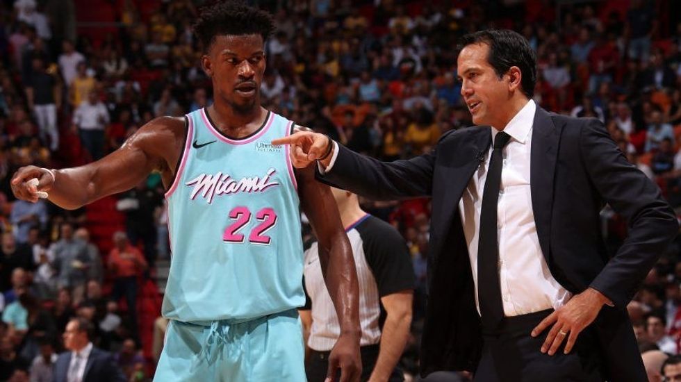 Erik Spoelstra and Jimmy Butler of the Miami Heat