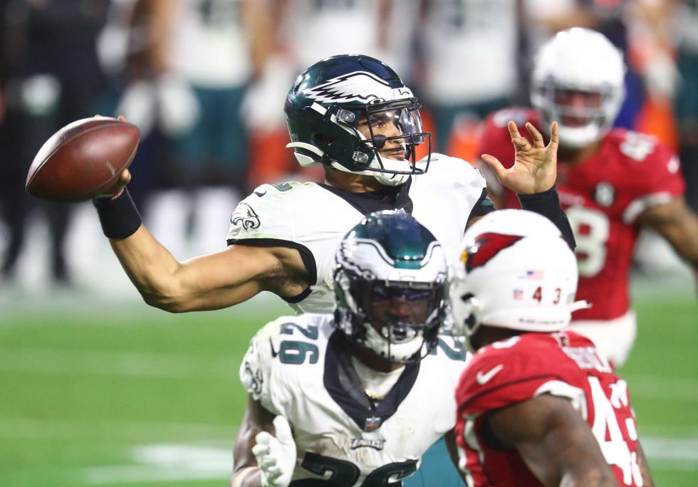 Philadelphia Eagles quarterback Jalen Hurts (2) against the Arizona Cardinals at State Farm Stadium.