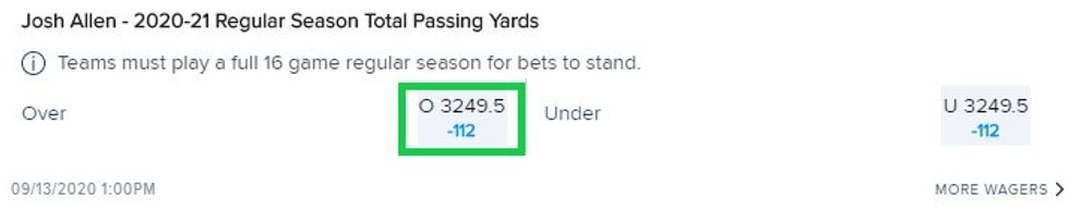 Josh Allen Passing Yards Odds